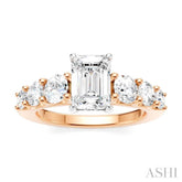 1 1/10 Ctw Emerald Shape Round Cut Diamond Semi-Mount Engagement Ring in 14K Rose and White Gold